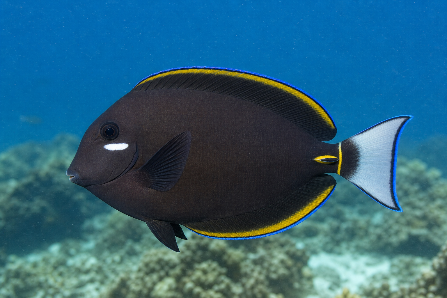Pez cirujano de mejillas blancas (Acanthurus nigricans)