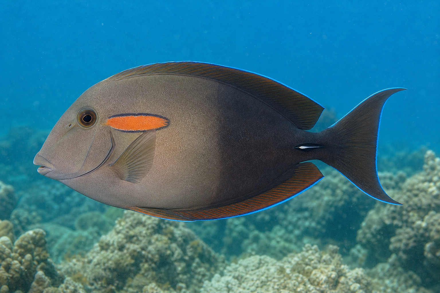 Pez cirujano de hombros naranjas (Acanthurus olivaceus)