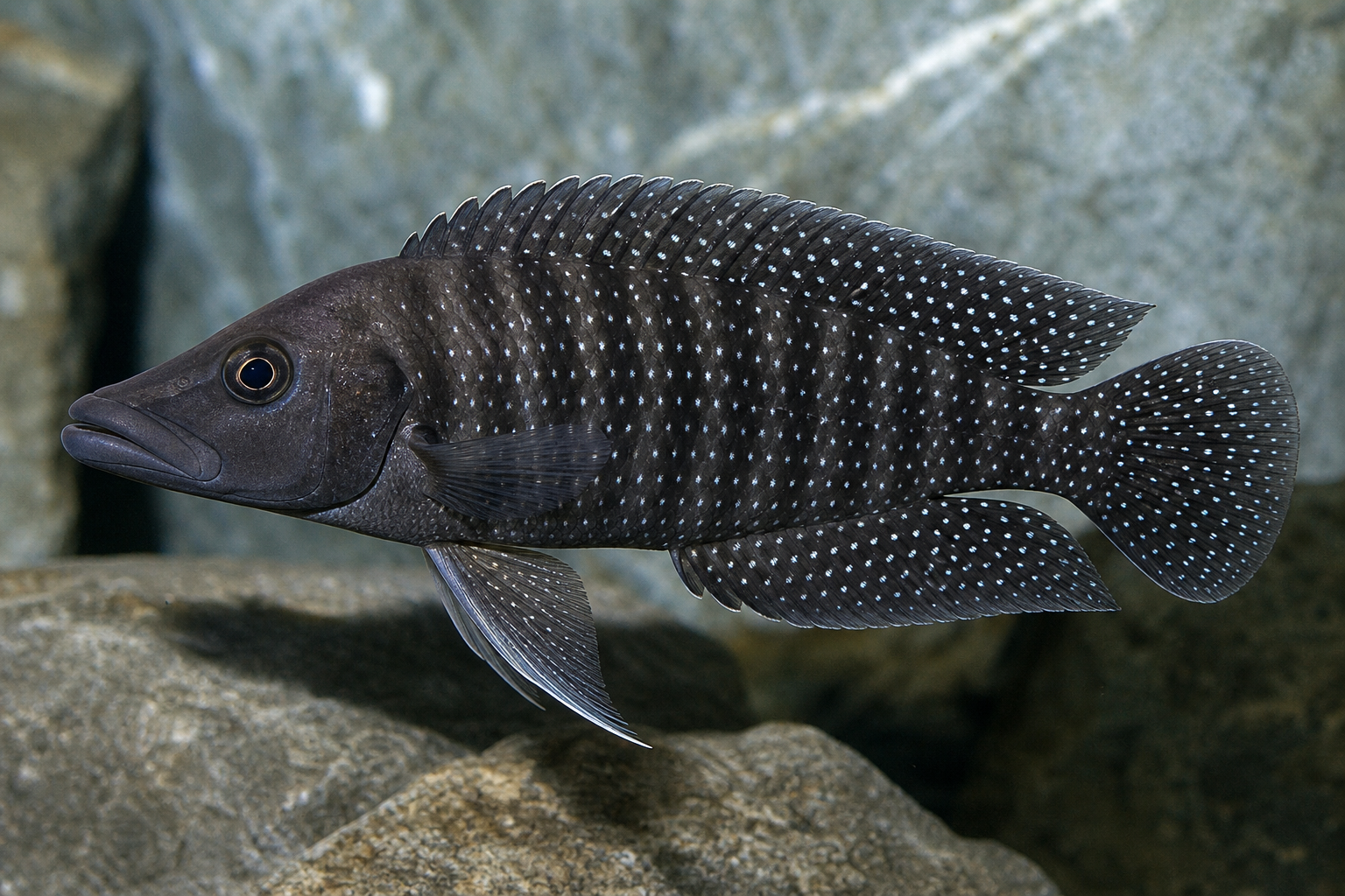 Compressiceps perlado (Calvus negro) (Altolamprologus calvus)