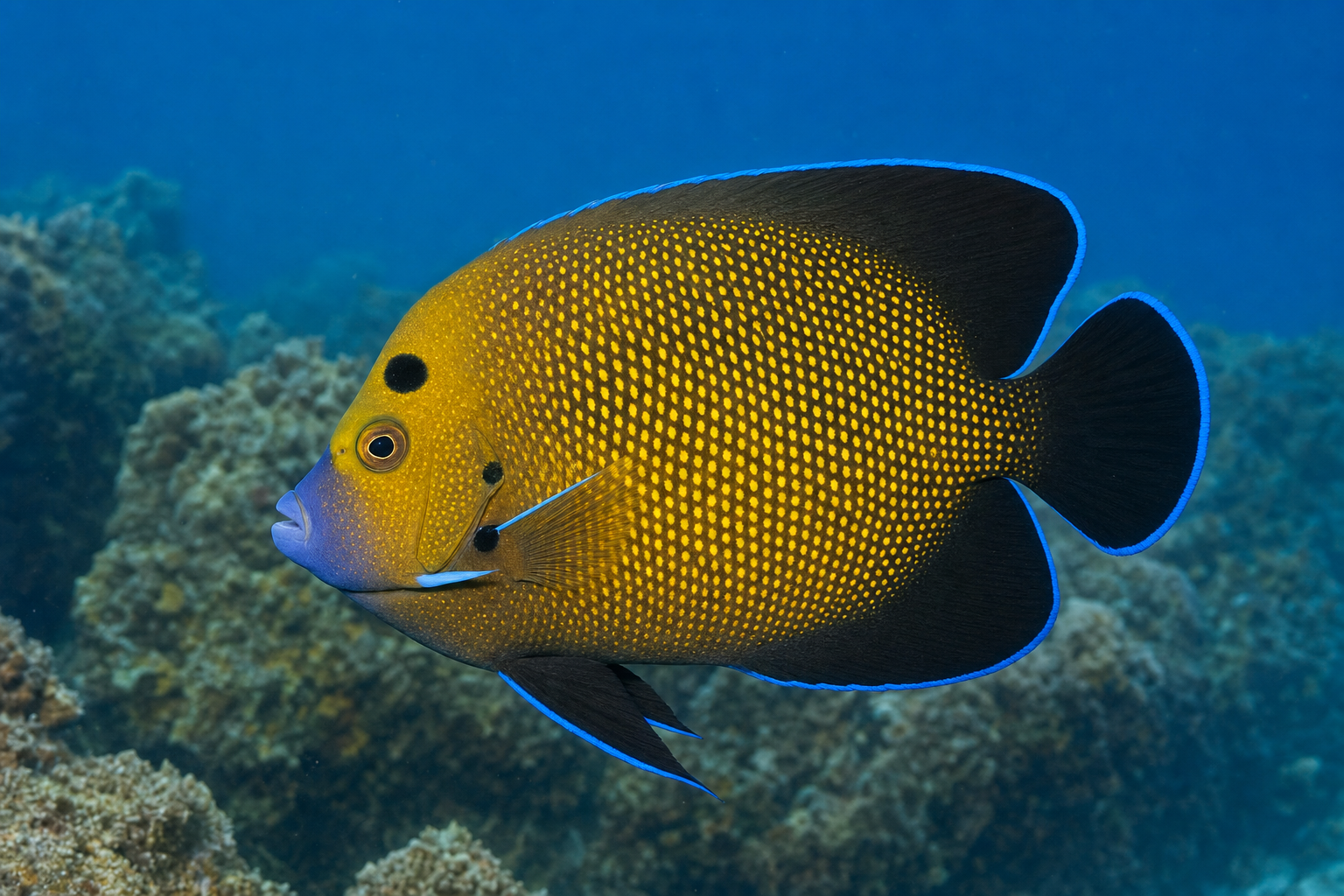 Pesce angelo scaglie d'oro (Apolemichthys xanthopunctatus)
