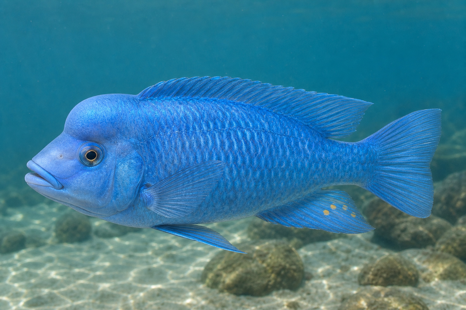Blauwe dolfijncichlide uit Malawi (Cyrtocara moorii)