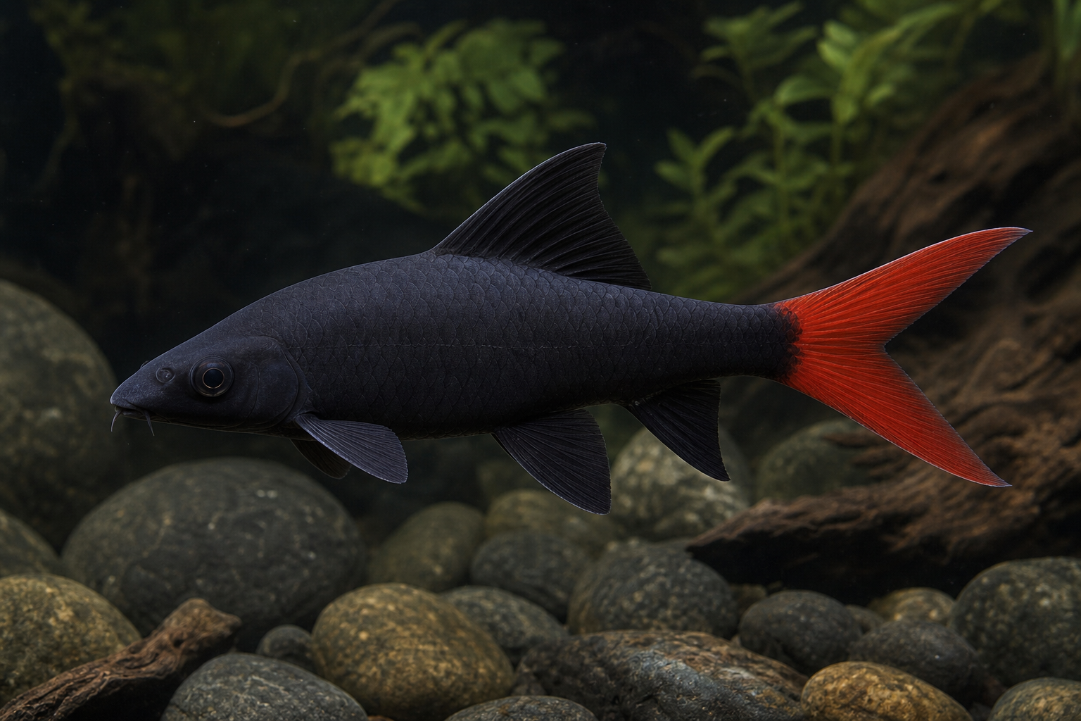Roodstaartzwarte haai (Epalzeorhynchos bicolor)