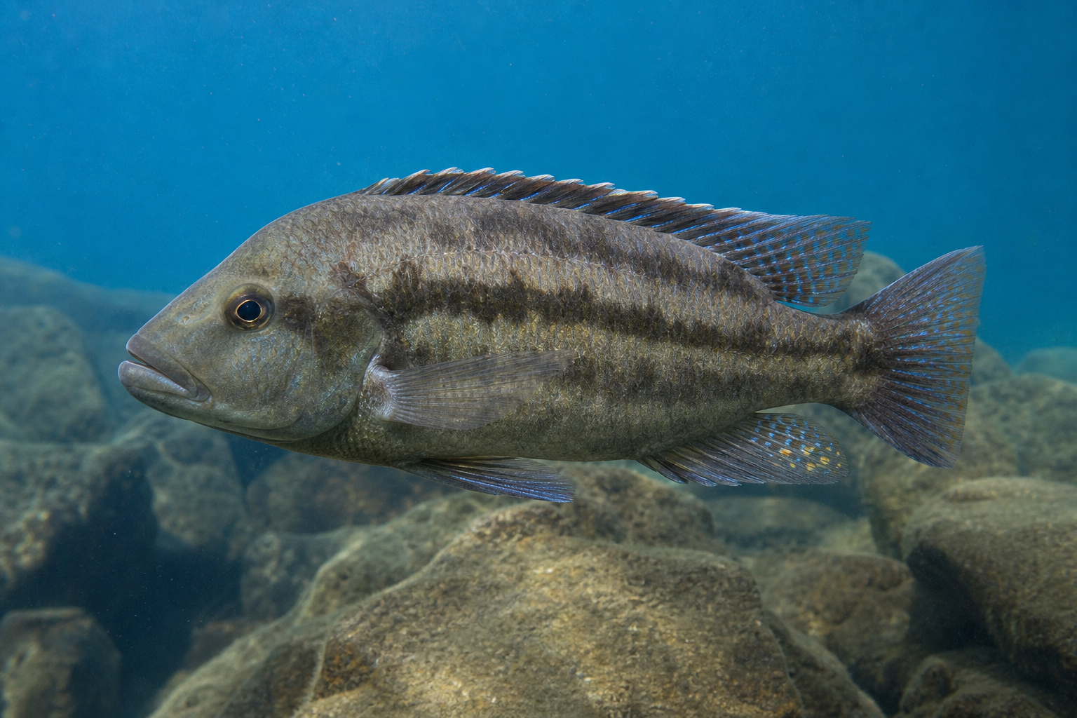 Fuscotaeniatus-cichlide (Nimbochromis fuscotaeniatus)