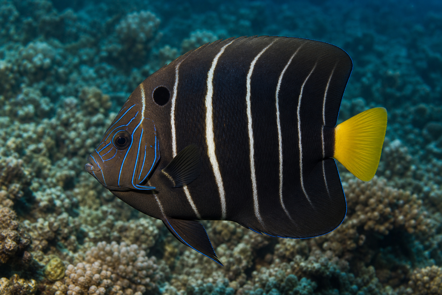Peixe-anjo-de-cauda-dourada (Pomacanthus chrysurus)