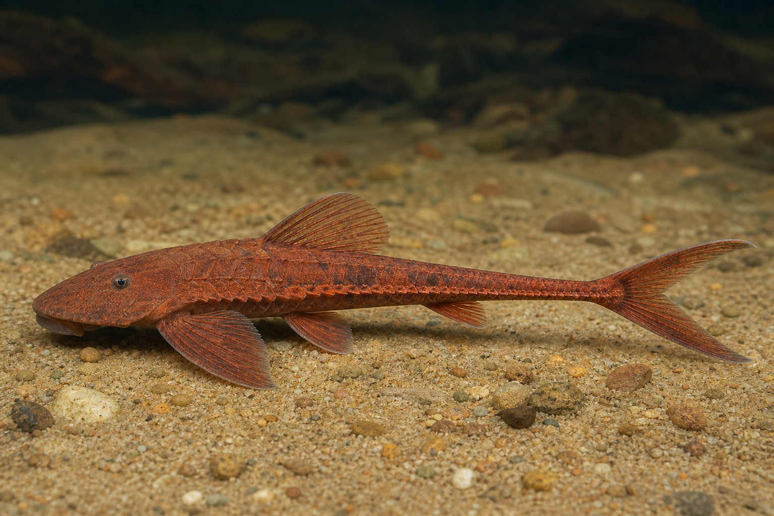 Peixe-gato-chicote-lagarto-vermelho (Rineloricaria lanceolata)