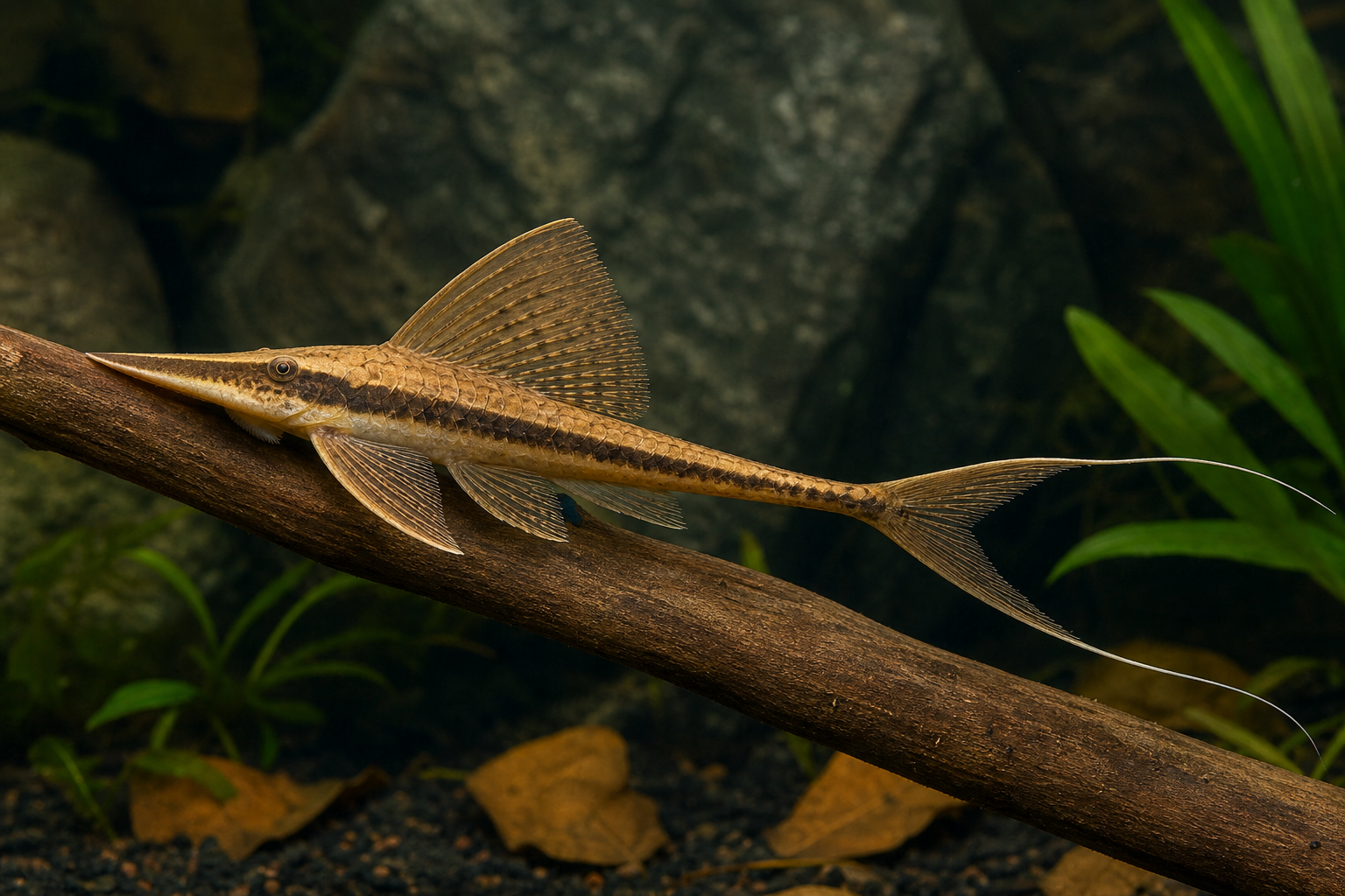Royal whiptail catfish (Sturisoma aureum)