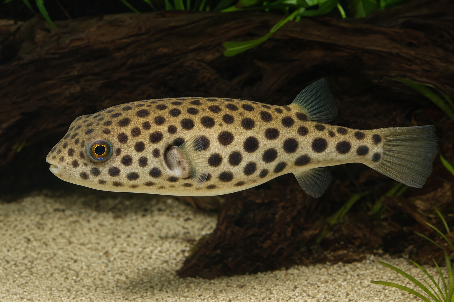 Pesce palla del Congo maculato (Tetraodon schoutedeni)