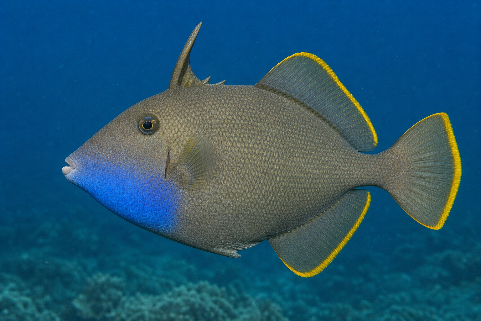 Pez ballesta de mentón azul (Xanthichthys auromarginatus)